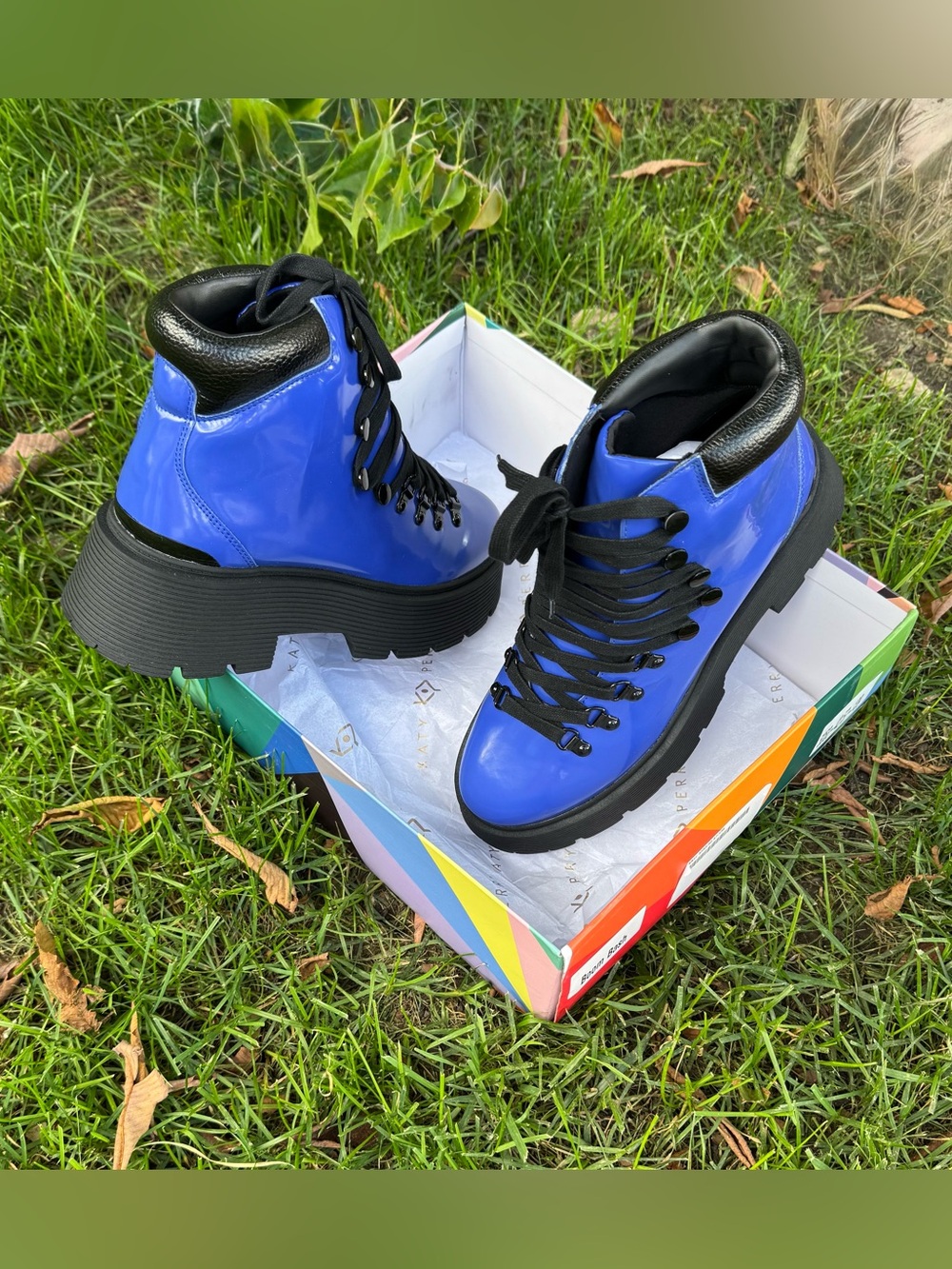 Katy Perry Lace Up Ankle Boots Colbat Blue/Blk Size 9M - Picture 8 of 9